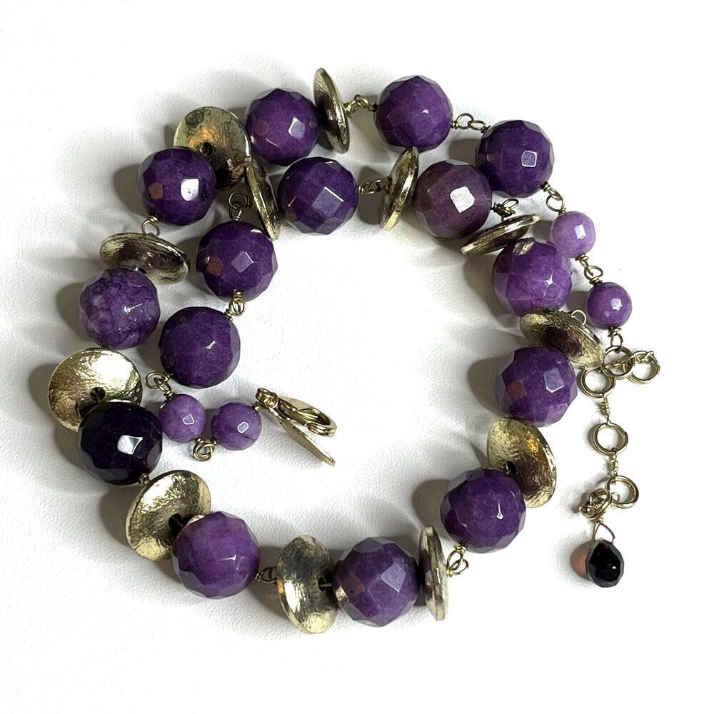W/A Studios Faceted Amethyst Round Gemstones Necklace Gold Tone 20" 250 Carats